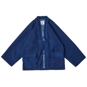 Tissu Kendo Sashiko épais teint par Indigo botanique fait à la main, vêtements de travail rétro japonais modifiés, vestes de Robe Samue