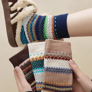 Chaussettes colorées Vintage pour femmes, automne hiver, tricotées épaisses, chaudes, Tube central, chaussettes courtes thermiques pour dormir à la maison Chaussettes colorées Vintage pour femmes, automne hiver, tricotées épaisses, chaudes, Tube central, chaussettes courtes thermiques pour dormir à la maison