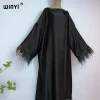 winyi robe hijab noire confortable pour femmes musulmanes, robe de ramadan, kaftan, couverture complète, abaya, cheveux d'autruche, haute qualité, mode