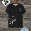 t shirt homme japonais motif fleur de cerisier style chinois 3d fleur de prunier calligraphie o cou hauts rue décontracté unisexe t shirts