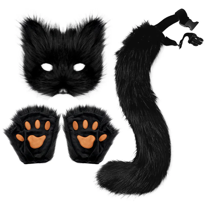 ensemble d'halloween, masque de renard, gants, queue, accessoires de cosplay ensemble d'halloween, masque de renard, gants, queue, accessoires de cosplay