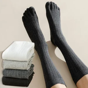 Mode genou haute cinq doigts chaussettes pour hommes couleur unie rayé mollet chaussettes printemps été absorption de la sueur bout fendu chaussettes 5 orteils Mode genou haute cinq doigts chaussettes pour hommes couleur unie rayé mollet chaussettes printemps été absorption de la sueur bout fendu chaussettes 5 orteils