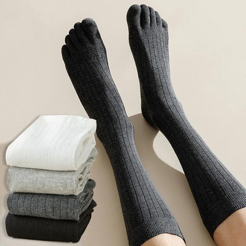 Mode genou haute cinq doigts chaussettes pour hommes couleur unie rayé mollet chaussettes printemps été absorption de la sueur bout fendu chaussettes 5 orteils Mode genou haute cinq doigts chaussettes pour hommes couleur unie rayé mollet chaussettes printemps été absorption de la sueur bout fendu chaussettes 5 orteils