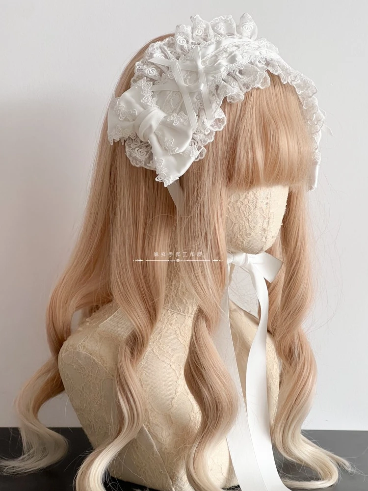 accessoires pour cheveux lolita originaux faits à la main, blanc et noir, coiffure rose bleu, bandeau en dentelle avec nœud kc accessoires pour cheveux lolita originaux faits à la main, blanc et noir, coiffure rose bleu, bandeau en dentelle avec nœud kc