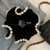 Chouchou en velours rouge pour femmes, grand bandeau en caoutchouc pour filles, élastique en perles, corde pour cheveux surdimensionnée, chouchou géant noir