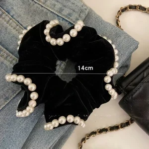 Chouchou en velours rouge pour femmes, grand bandeau en caoutchouc pour filles, élastique en perles, corde pour cheveux surdimensionnée, chouchou géant noir