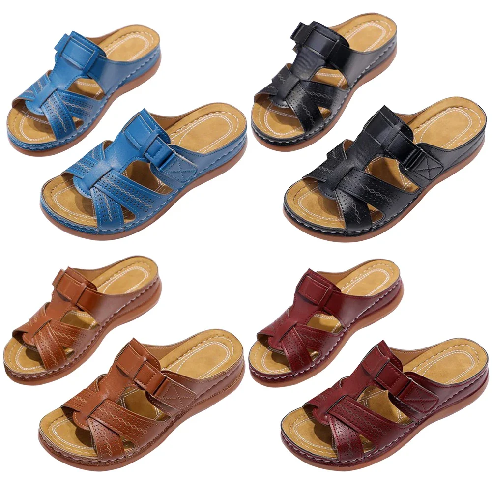 sandales orthopédiques à bout ouvert pour femmes, sandales compensées vintage, pantoufles de plage d'été, semelle épaisse antidérapante pour l'intérieur et l'extérieur sandales orthopédiques à bout ouvert pour femmes, sandales compensées vintage, pantoufles de plage d'été, semelle épaisse antidérapante pour l'intérieur et l'extérieur