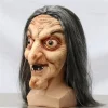couvre tête de sorcière à cheveux longs pour halloween, masque de vieil homme, cosplay de ix, maison hantée, accessoires effrayants, coiffe complète en latex pour adulte