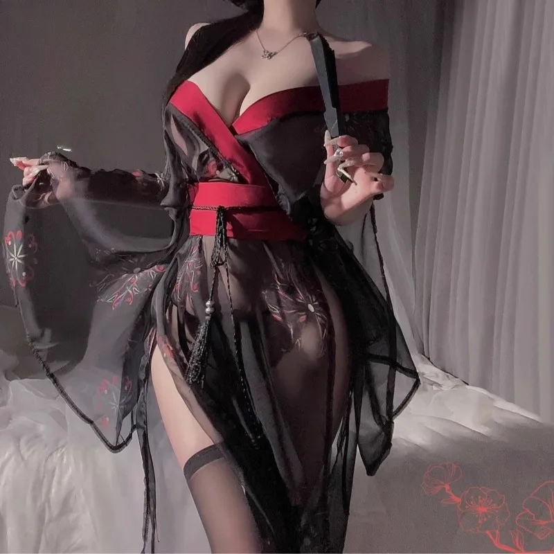 ensemble de peignoir kimono imprimé fantôme, lingerie sexy, style japonais, vêtements de nuit, style antique, ceinture sexy ensemble de peignoir kimono imprimé fantôme, lingerie sexy, style japonais, vêtements de nuit, style antique, ceinture sexy