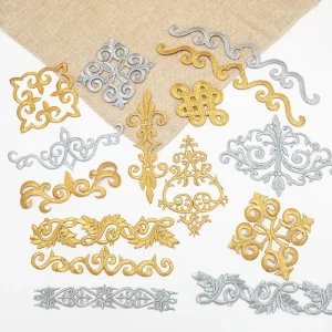 Patch de gril brodé à motifs dorés et argentés, costume de scène d&rsquo;opéra bricolage, décoration