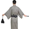 Été gris japonais traditionnel samouraï kimono pour hommes yukata robe de bain hekoobi style ample homewear ceinture longue robe coton