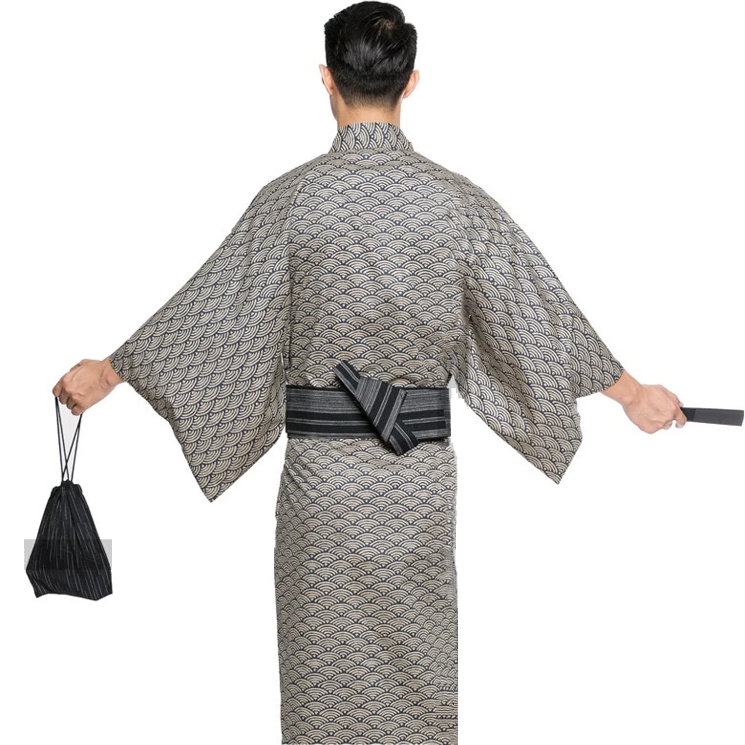 Été gris japonais traditionnel samouraï kimono pour hommes yukata robe de bain hekoobi style ample homewear ceinture longue robe coton Été gris japonais traditionnel samouraï kimono pour hommes yukata robe de bain hekoobi style ample homewear ceinture longue robe coton