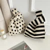 sac à main en tricot fait à la main pour femme, mini sac de poignet à nœud, sac fourre tout à carreaux à large rayure, sacs à provisions réutilisables pour étudiants, document décontracté japonais