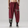 Pantalon Kimono Japonais en Coton et Lin pour Homme, Costume de Samouraï, Imprimé Rétro, Ceinture, Haori At Fjj Hip Hop