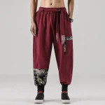 Pantalon Kimono Japonais en Coton et Lin pour Homme, Costume de Samouraï, Imprimé Rétro, Ceinture, Haori At Fjj Hip Hop