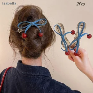 💕 Barrette à nœud papillon cerise, Style coréen, pince à cheveux Vintage, pinces requin 💕 Barrette à nœud papillon cerise, Style coréen, pince à cheveux Vintage, pinces requin