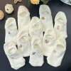 chaussettes femmes jolies chaussettes ensemble de chaussettes blanches respirantes polyvalentes pour femmes, chaussettes parker, bas de rinçage en coton, motif de dessin animé mignon, été, 10 paires