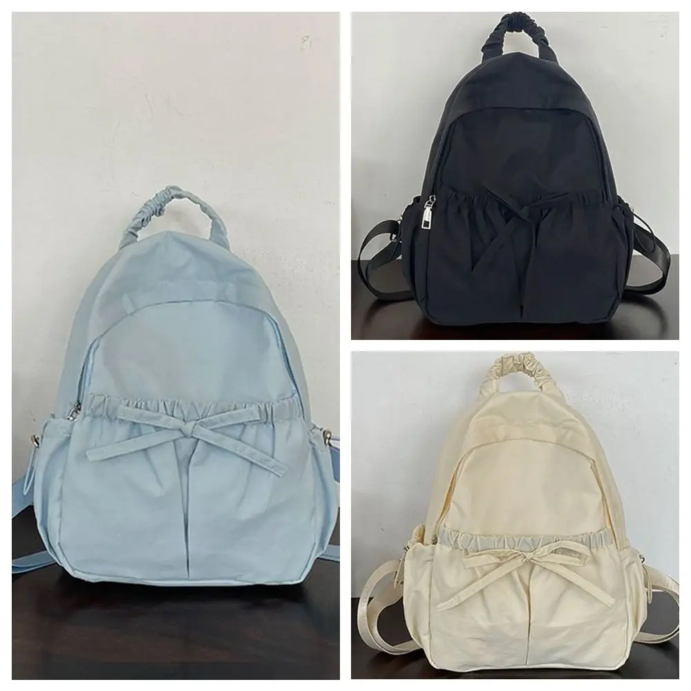 sac à main à nœud de style coréen, sac à dos en nylon de couleur unie, grande capacité, sac à bandoulière froissé, voyage sac à main à nœud de style coréen, sac à dos en nylon de couleur unie, grande capacité, sac à bandoulière froissé, voyage