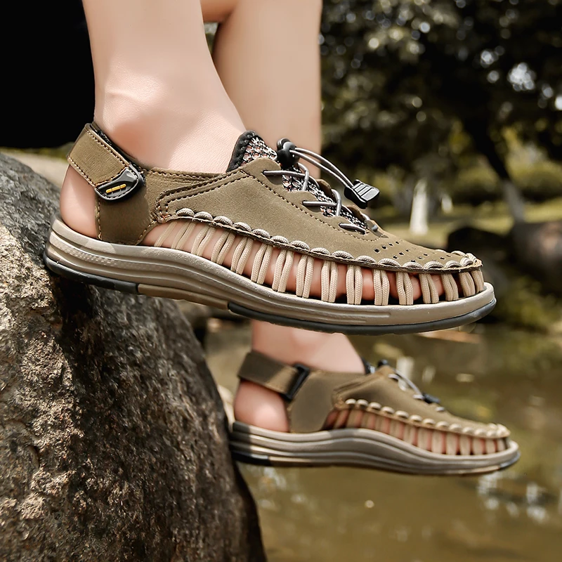 Été nouvelles sandales mode tissage à la main décontracté hommes sandales marque concepteur en plein air marche chaussures pour hommes été chaussures de plage Été nouvelles sandales mode tissage à la main décontracté hommes sandales marque concepteur en plein air marche chaussures pour hommes été chaussures de plage