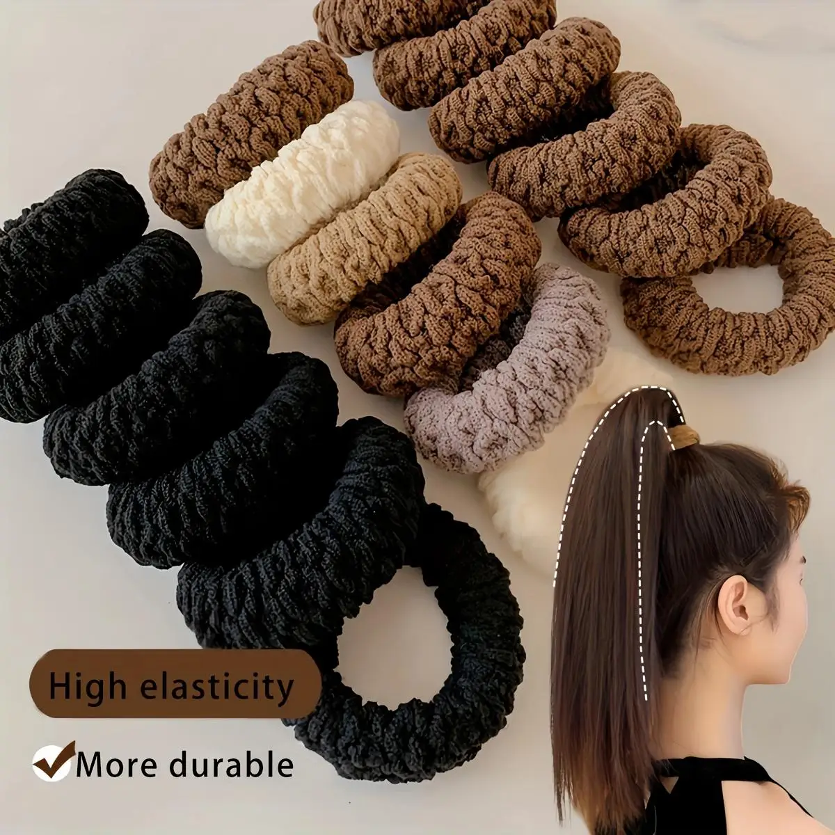 HairTies, chouchous pour cheveux durables à haute élasticité – Porte-queue de cheval en tricot épais sans couture dans des couleurs assorties HairTies, chouchous pour cheveux durables à haute élasticité – Porte-queue de cheval en tricot épais sans couture dans des couleurs assorties