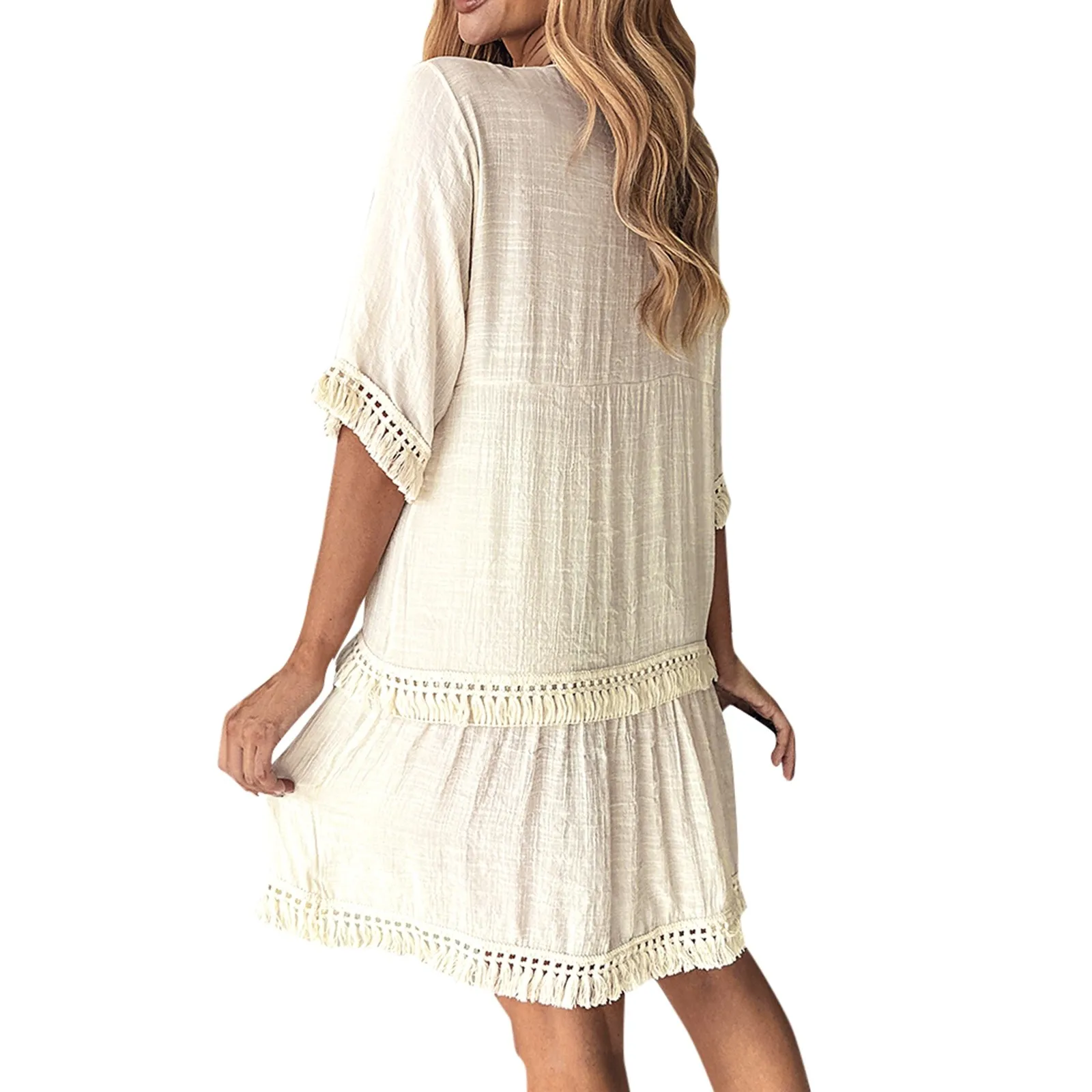 robe bohème brodée à col en v pour femmes, robes décontractées élégantes avec glands, robe éducative confortable robe bohème brodée à col en v pour femmes, robes décontractées élégantes avec glands, robe éducative confortable