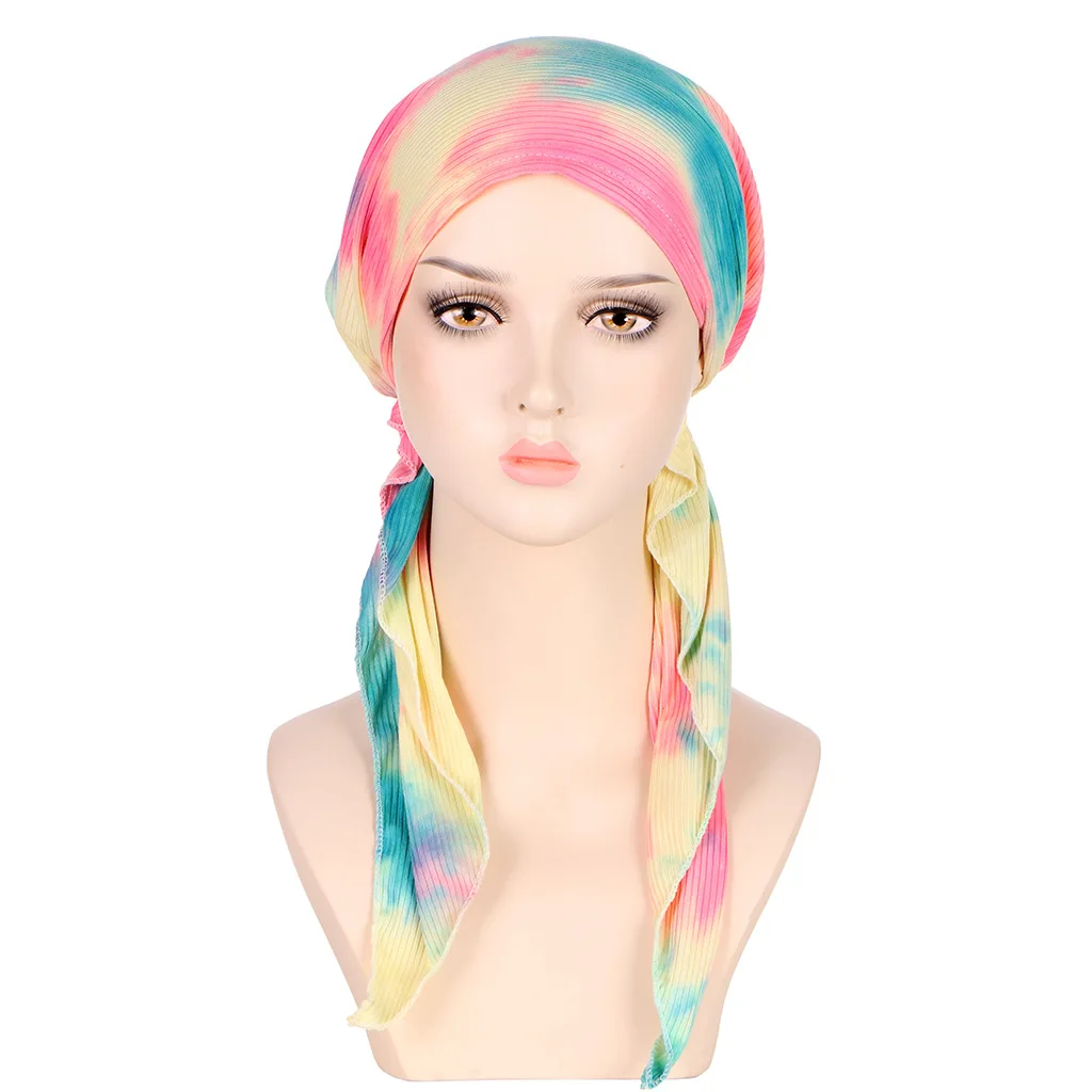 hijab imprimé musulman pour femmes et filles, turban à longue queue, couvre chef élastique 7.5, bonnet chimio respirant hijab imprimé musulman pour femmes et filles, turban à longue queue, couvre chef élastique 7.5, bonnet chimio respirant