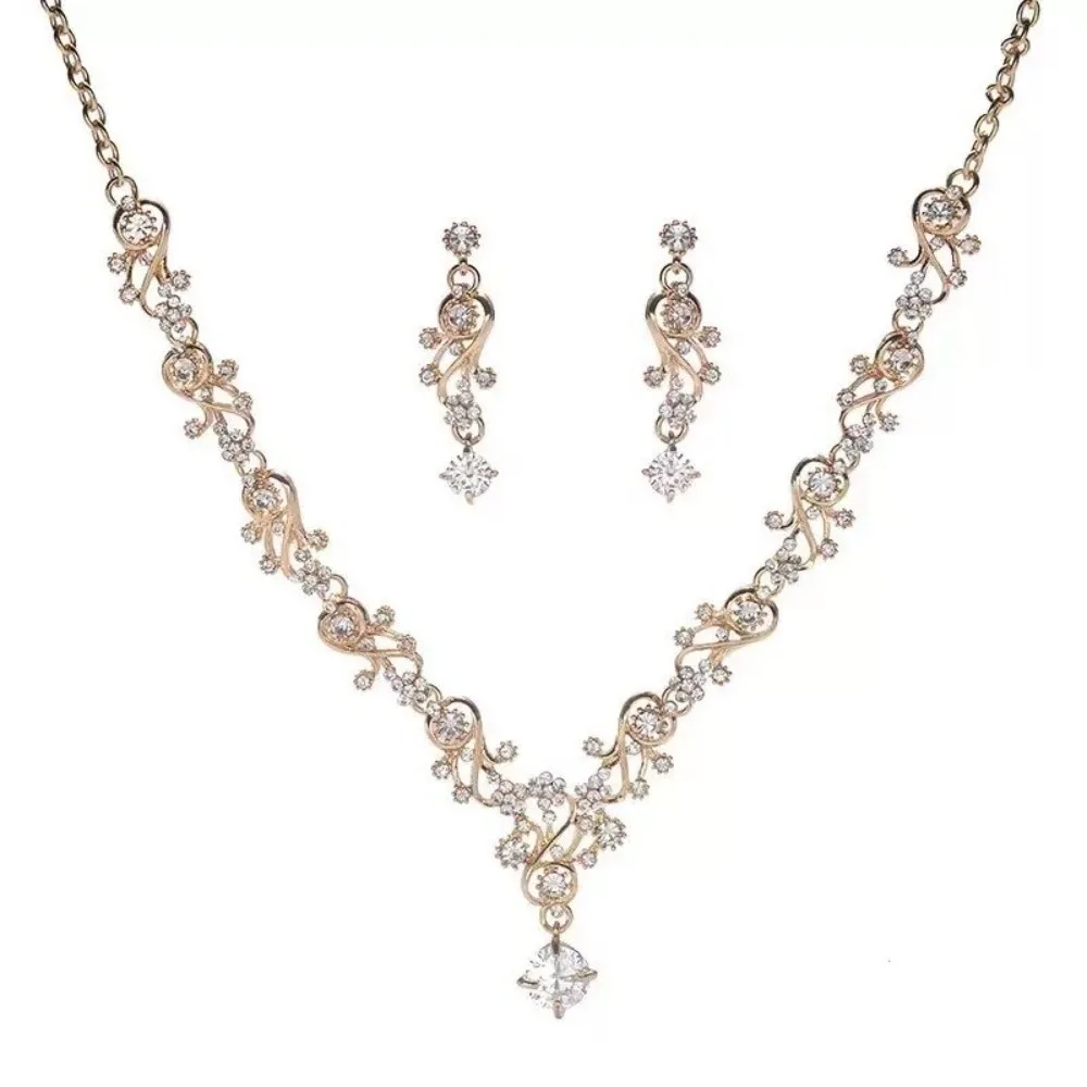 ensembles de bijoux de mariée en strass, doré brillant, exquis, esthétique, collier à breloques, boucles d'oreilles, fiançailles, mariage ensembles de bijoux de mariée en strass, doré brillant, exquis, esthétique, collier à breloques, boucles d'oreilles, fiançailles, mariage