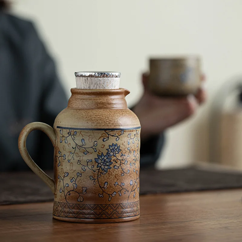 théière ragoût en céramique de grande capacité de 580ml, bouilloire de poterie isolée pour brassage de thé, pour le bureau et l'extérieur, ensemble de thé kung fu théière ragoût en céramique de grande capacité de 580ml, bouilloire de poterie isolée pour brassage de thé, pour le bureau et l'extérieur, ensemble de thé kung fu