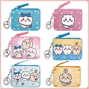 Chiikawa-Porte-monnaie en cuir PU Kawaii pour femme, sac de rangement, porte-clés, portefeuilles courts de dessin animé, porte-cartes GT avec fermeture éclair