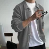 cardigan à simple boutonnage pour hommes, mode coréenne, pull en tricot, automne hiver, jacquard rayé, pull solide, veste streetwear