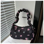 Nouveau sac à fleurs esthétique à cordon de serrage, grande capacité, sangle plissée, sac sous les bras, sangle réglable, fermeture à glissière, sac Hobo Chic