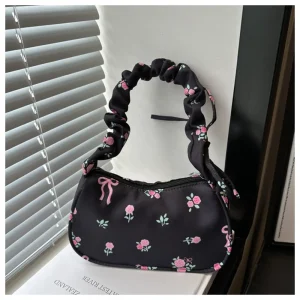 Nouveau sac à fleurs esthétique à cordon de serrage, grande capacité, sangle plissée, sac sous les bras, sangle réglable, fermeture à glissière, sac Hobo Chic Nouveau sac à fleurs esthétique à cordon de serrage, grande capacité, sangle plissée, sac sous les bras, sangle réglable, fermeture à glissière, sac Hobo Chic