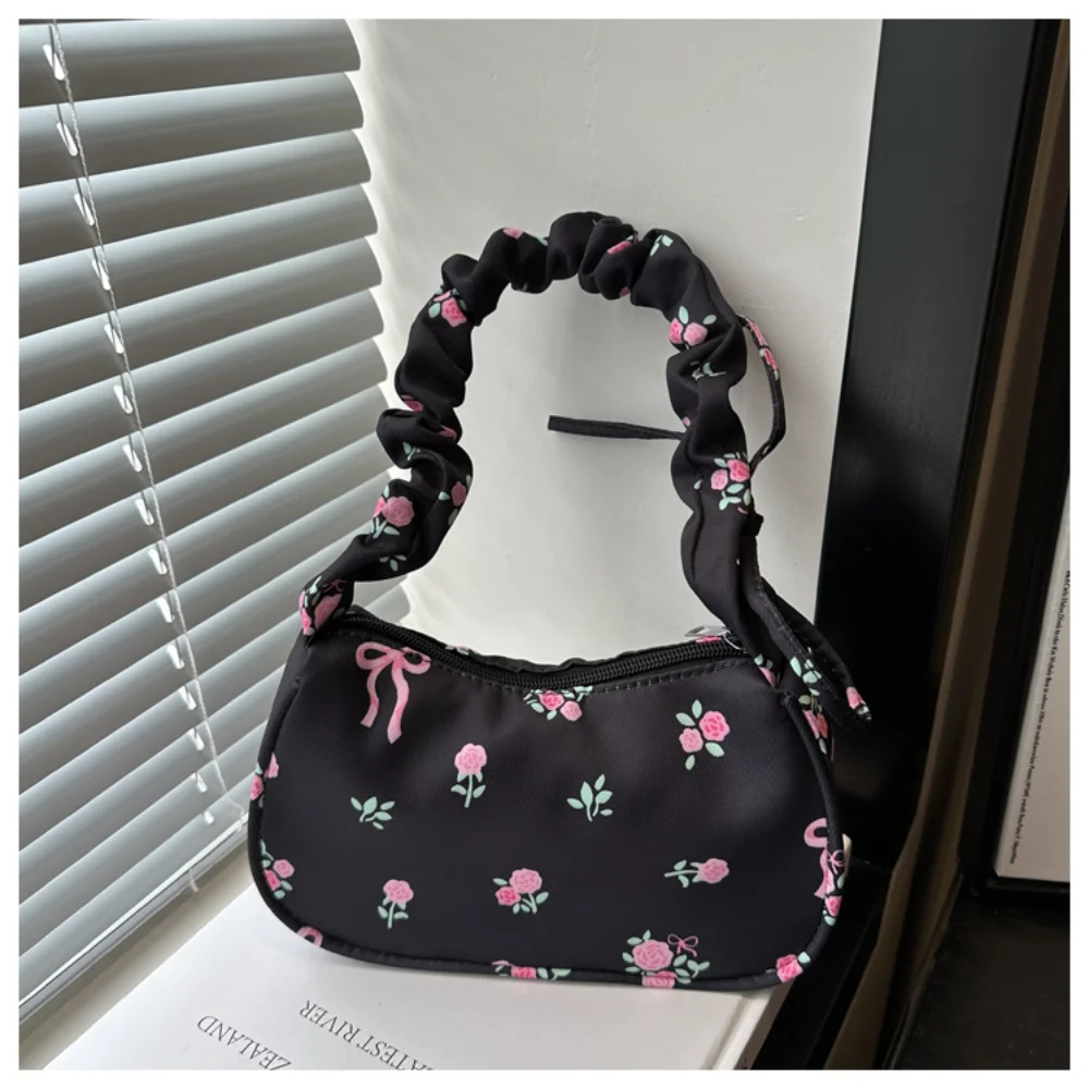 Nouveau sac à fleurs esthétique à cordon de serrage, grande capacité, sangle plissée, sac sous les bras, sangle réglable, fermeture à glissière, sac Hobo Chic Nouveau sac à fleurs esthétique à cordon de serrage, grande capacité, sangle plissée, sac sous les bras, sangle réglable, fermeture à glissière, sac Hobo Chic