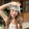 chapeau tricoté creux en crochet avec nœud décontracté, bonnet en tricot à bretelles de style bohème, fait à la main, chapeau de style ethnique coréen pour l'extérieur