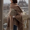 Poncho tricoté pour femmes, coutures contrastées blanches, ourlet asymétrique, manteau surdimensionné, automne hiver 2025, vêtements d&rsquo;extérieur décontractés quotidiens