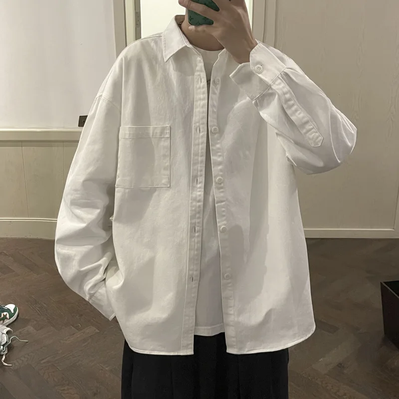 chemise japonaise à manches longues pour hommes, veste de travail rétro américaine, style hongkongais, tendance, haut décontracté, printemps chemise japonaise à manches longues pour hommes, veste de travail rétro américaine, style hongkongais, tendance, haut décontracté, printemps