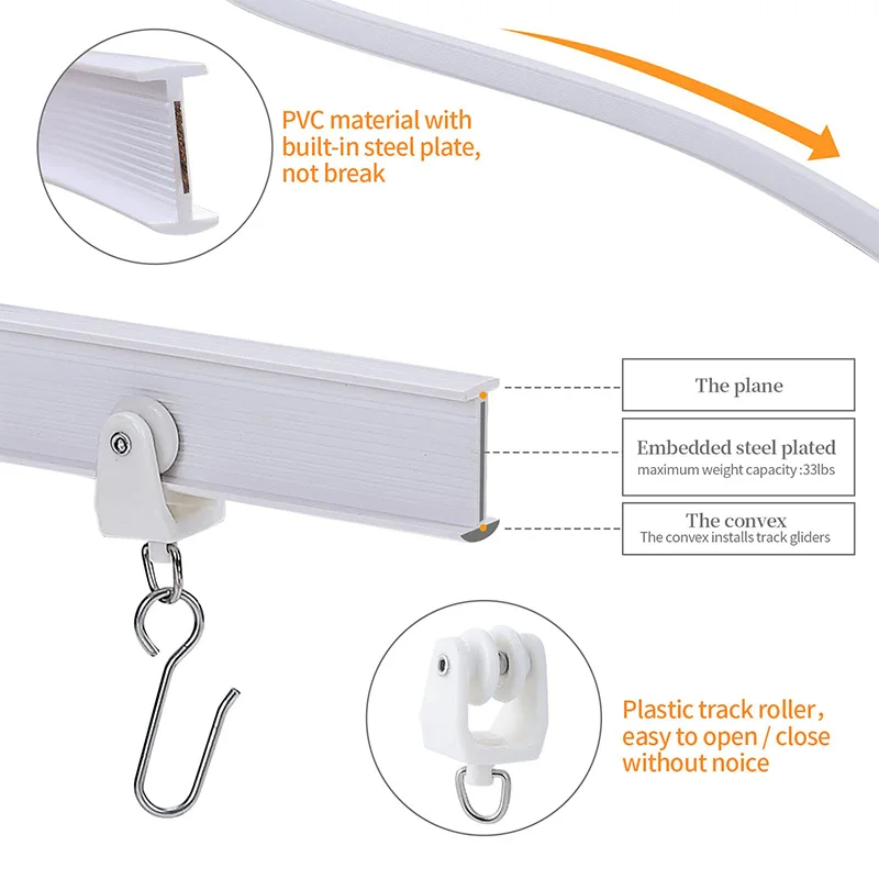 rideau flexible et pliable de 1 à 6m, pour chambres à coucher, balcons, salles de bains, diviseur de plafond, piste silencieuse, accessoire de décoration pour fenêtre de maison rideau flexible et pliable de 1 à 6m, pour chambres à coucher, balcons, salles de bains, diviseur de plafond, piste silencieuse, accessoire de décoration pour fenêtre de maison