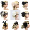 bande de sauna à paillettes en biscuits pour femmes et filles, noir, perlé, évasé, plume, vintage, fête, pièce, accessoires pour cheveux