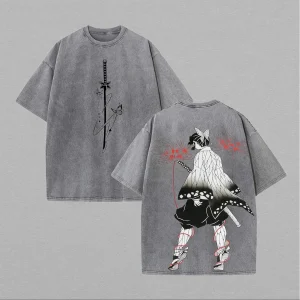 Kochou Shinobu Demon Slayer T-shirt graphique Manga Vintage lavé T-shirt hommes femmes vêtements surdimensionné coton à manches courtes t-shirts