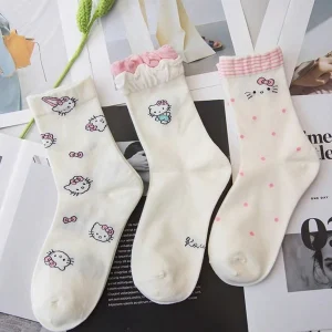 3 paires de miniso version coréenne style académique sanrio motif de dessin animé Hello Kitty chaussettes mi-mollet simples et confortables pour femmes 3 paires de miniso version coréenne style académique sanrio motif de dessin animé Hello Kitty chaussettes mi-mollet simples et confortables pour femmes