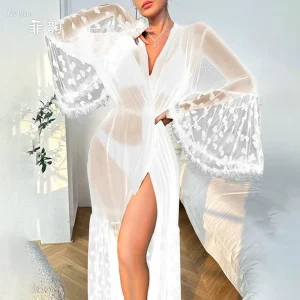 Chemise de nuit Kimono longue noire pour femmes, Lingerie secrète transparente, Sexy, tentation, peignoir Long, sous-vêtements