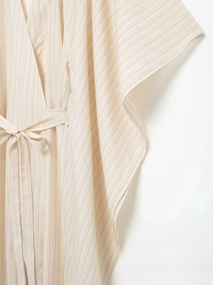 kondala vintage chic femmes robe rayé ample col en v ceintures à lacets longue robe kimono nouvelle mode 2024 automne robe ample kondala vintage chic femmes robe rayé ample col en v ceintures à lacets longue robe kimono nouvelle mode 2024 automne robe ample