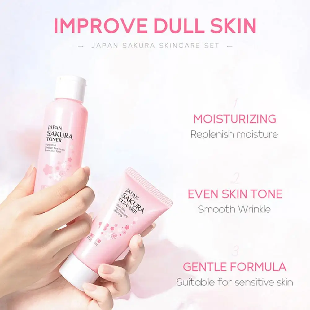 sakura kit de soins de la peau pour femme, nettoyant, sérum, crème pour les yeux, crème pour le visage, crème solaire, produits de beauté, voyage sakura kit de soins de la peau pour femme, nettoyant, sérum, crème pour les yeux, crème pour le visage, crème solaire, produits de beauté, voyage