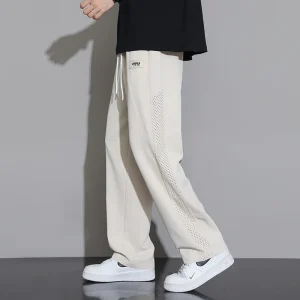 Pantalon japonais en soie glacée pour hommes, nouvelle marque de mode fine, jambes larges, sport, ample, droit, décontracté, été