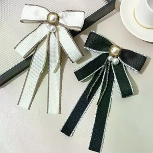Style coréen Simple nœud papillon broche Simple Imitation perle broche femmes noir deuil Corsage chemise col vêtements broches