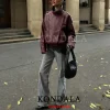 kondala décontracté chic noir en cuir vestes femmes à manches longues boutons élastique surdimensionné manteaux mode 2026 automne streetwear manteaux