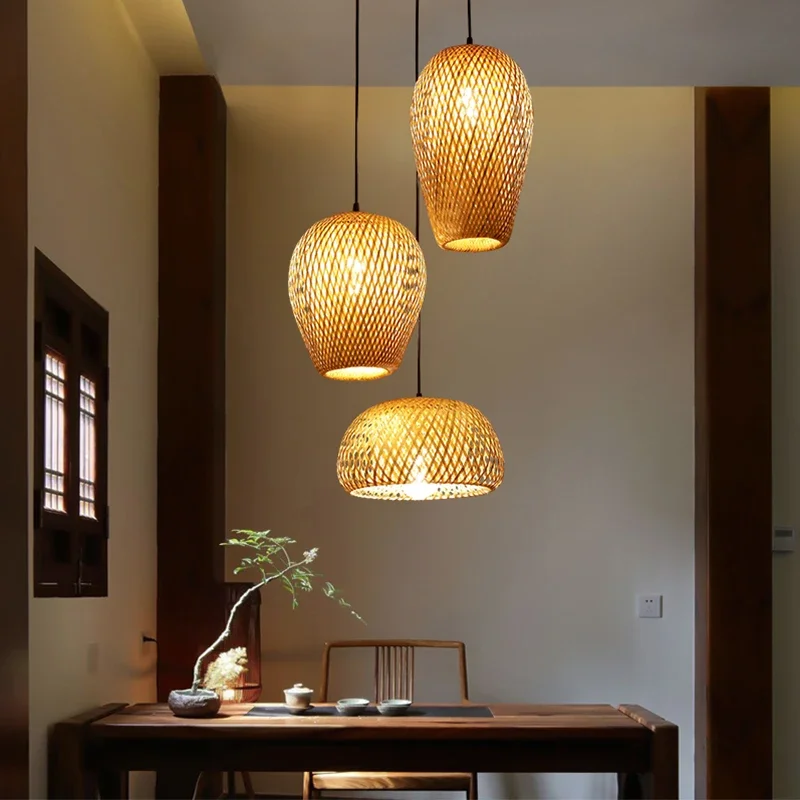 lustre japonais en rotin de bambou naturel, lampes suspendues tissées à la main, abat jour en osier, suspension d'éclairage e27 lustre japonais en rotin de bambou naturel, lampes suspendues tissées à la main, abat jour en osier, suspension d'éclairage e27