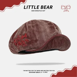 Bérets octogonaux japonais en velours côtelé brodé pour femmes, mignon, décontracté, polyvalent, visage, petit chapeau de peintre rétro, printemps automne Bérets octogonaux japonais en velours côtelé brodé pour femmes, mignon, décontracté, polyvalent, visage, petit chapeau de peintre rétro, printemps automne