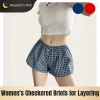 Culotte carrée fine à carreaux rouges et verts pour femmes, portée sous un pantalon à jambes larges, Style de rue américain