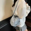 sac seau à cordon de serrage de style coréen, sac à bandoulière en nylon froissé de couleur unie, sac à bandoulière réglable de grande capacité